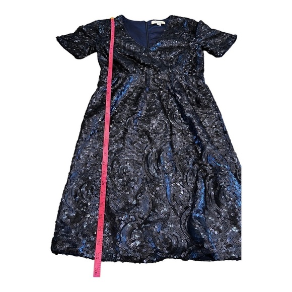 Francesca Women Sequin Dress S Blue Navy Beaded Short Sleeve Party Cocktail - Picture 11 of 12